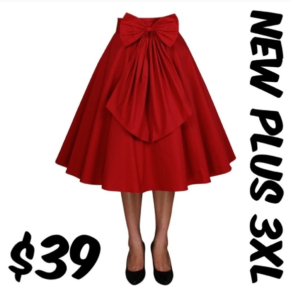 CS Dresses & Skirts - Plus Size Pin Up Clothing Bow Skirt Swing Red 3XL
